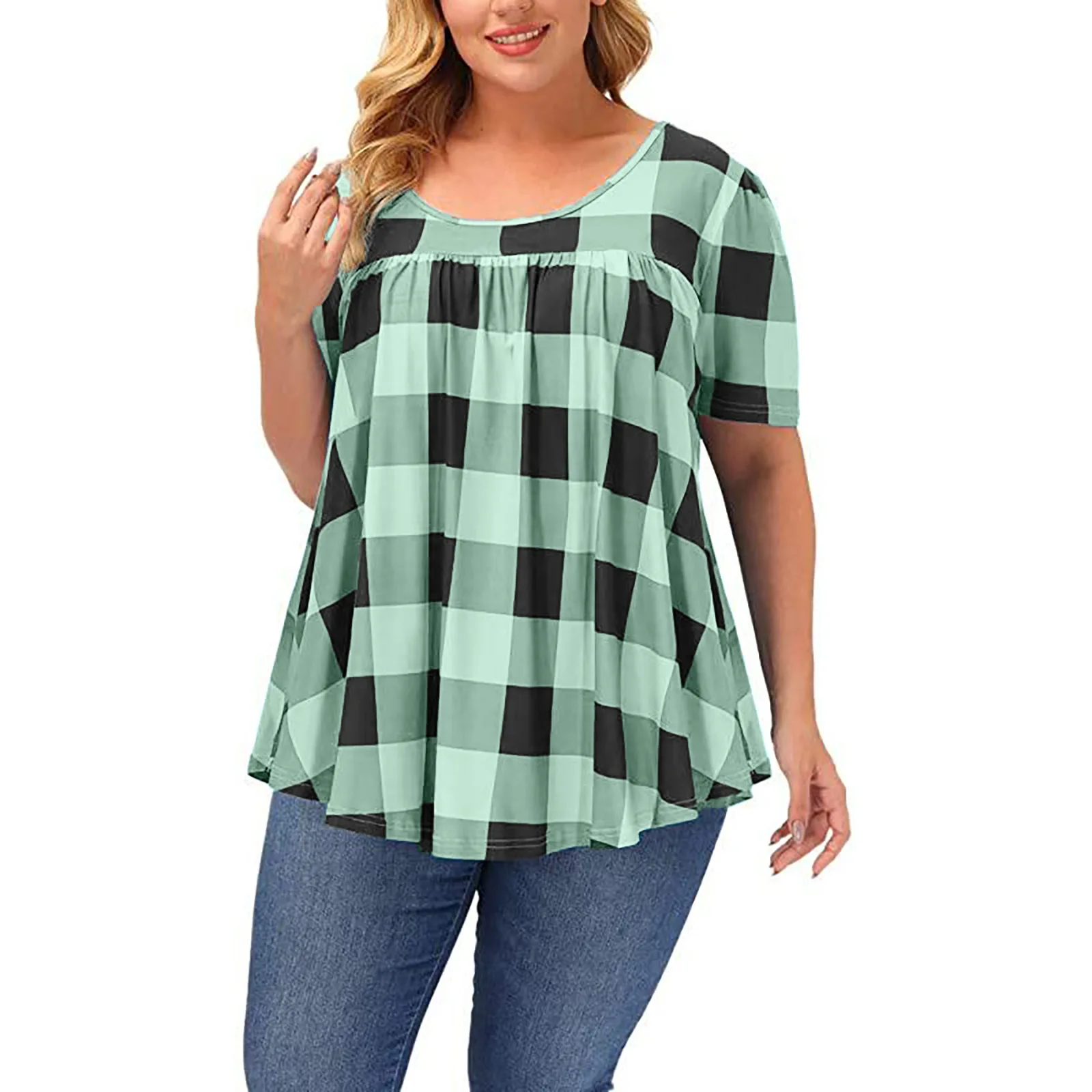 

Summer Women Loose T-shirts Fashion Short Sleeve Crew Neck Top 3d Chessboard Plaid Print Large Female Top Streetwear XS-5XL