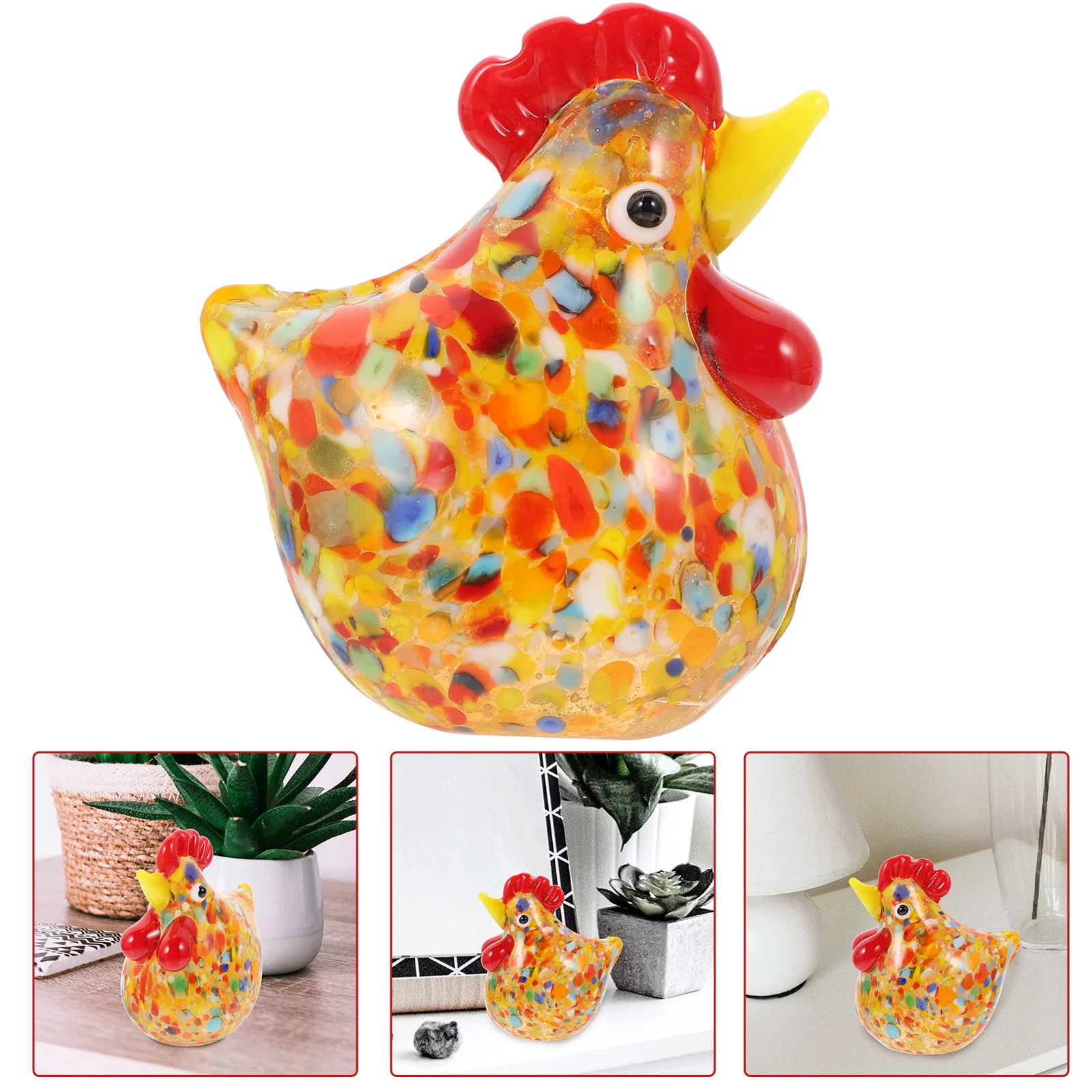 

House Ornaments Glass Chicken Statues Gifts Crystal Mini Figurines Animal Sculpture Tabletop Bookshelf Farm Animals