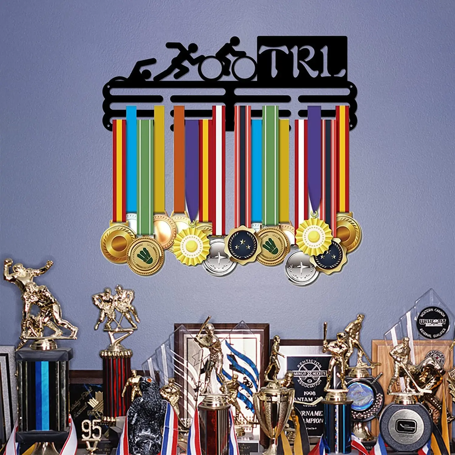 Triathlon Medal Holder Display Hanger Rack Frame Swim Bike Run Hanger Sports Medal Hook Storage Hanging Bars for Medals Display