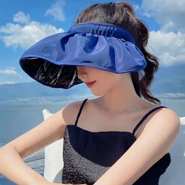 Summer UV Protection Women Sun Hats Fashion Solid Color Outdoor Beach Wide Brim Foldable Bucket Hat Ponytail Caps Panama Cap 4