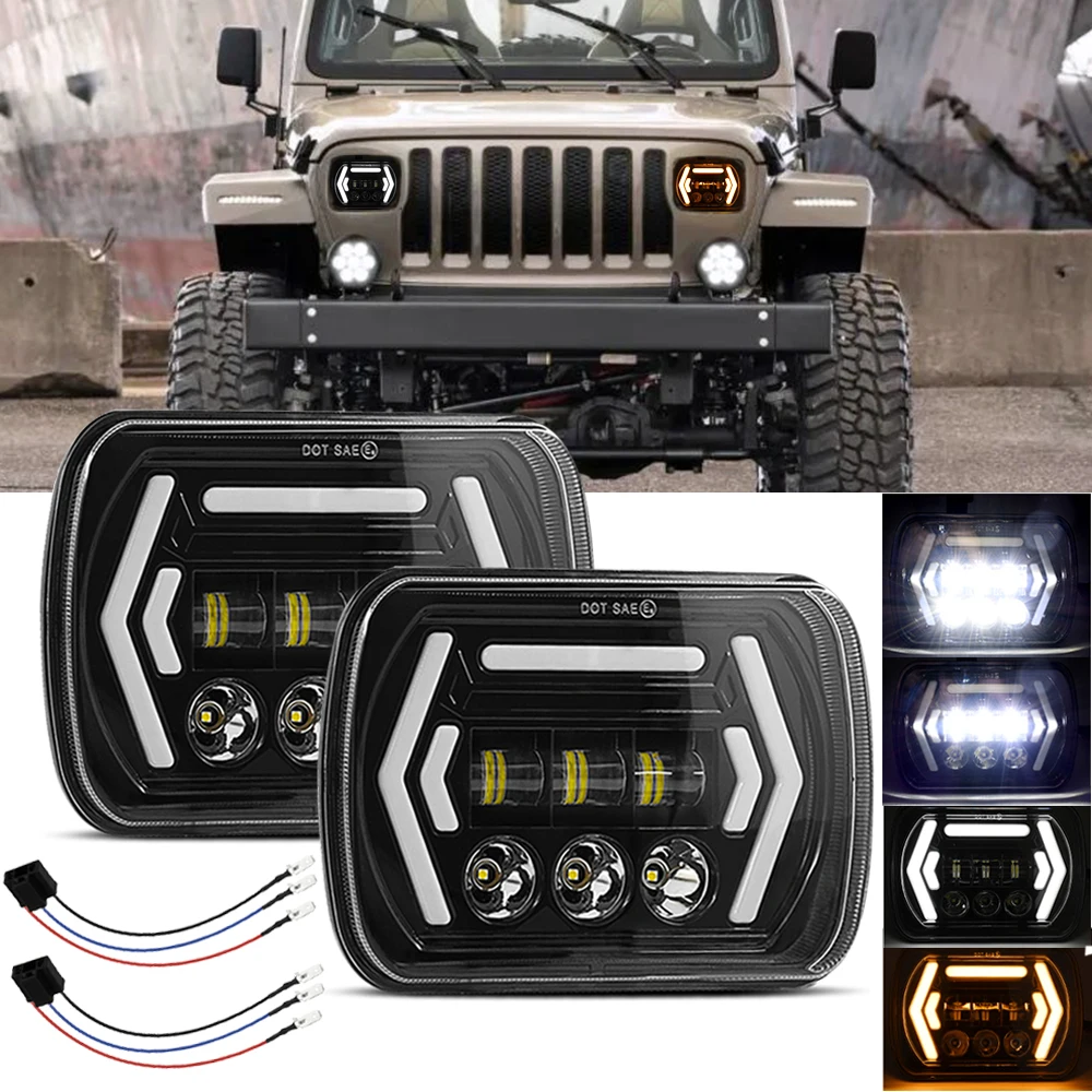 

7 Inch Led Headlight Square H4 5x7 Light Hi/Low Angle Eyes DRL Lamp Car Light Assembly For Jeep Wrangler YJ for Cherokee XJ 40W