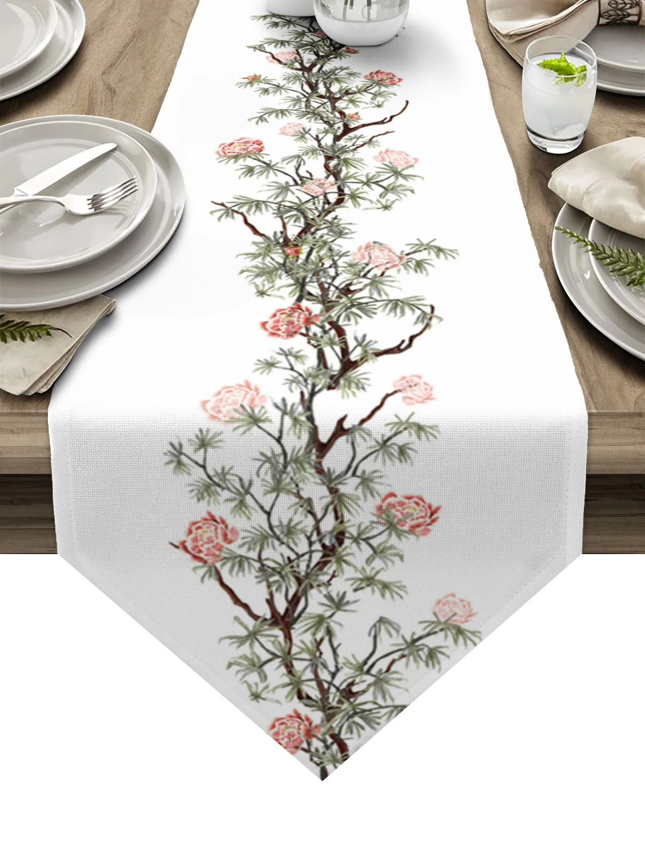 

Летняя дорожка для стола с цветами, листьями, виноградными лозами, для свадьбы, банкета, домашнего праздника, вечеринки, украшение для стола,...