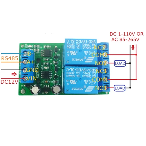 Релейный модуль Modbus RTU RS485, 12 В постоянного тока, 2 канала, последовательный порт UART, коммутатор PLC, плата расширения с цифровым выходом, мотор FW и BW контроллер