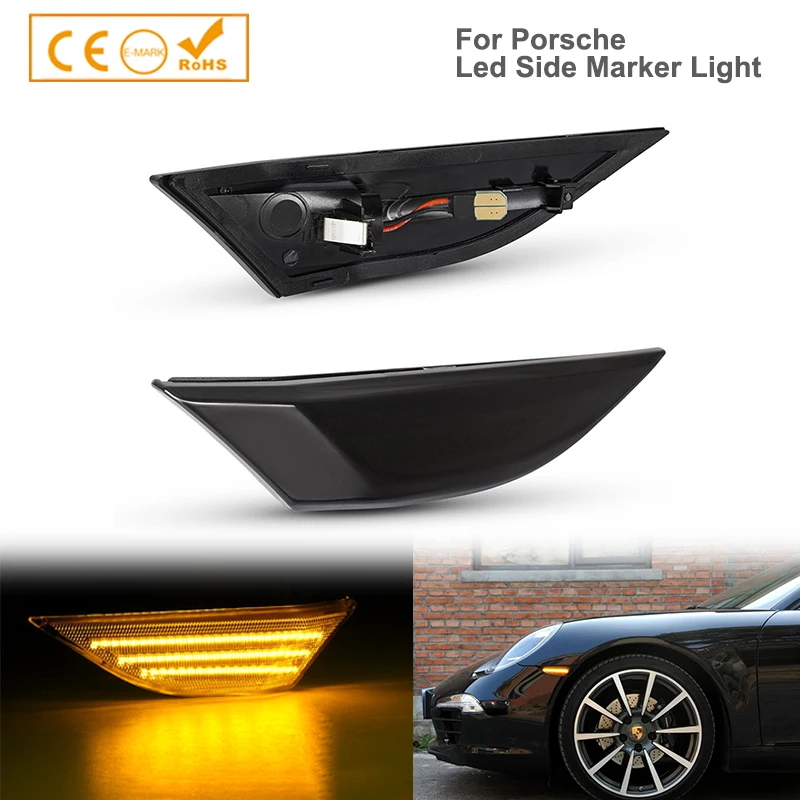 

2x Dynamic Smoke Led Side Marker Turn Signal Light Sequential Blinker Lamps For Porsche 991 Carrera 981 718 Cayman Boxster