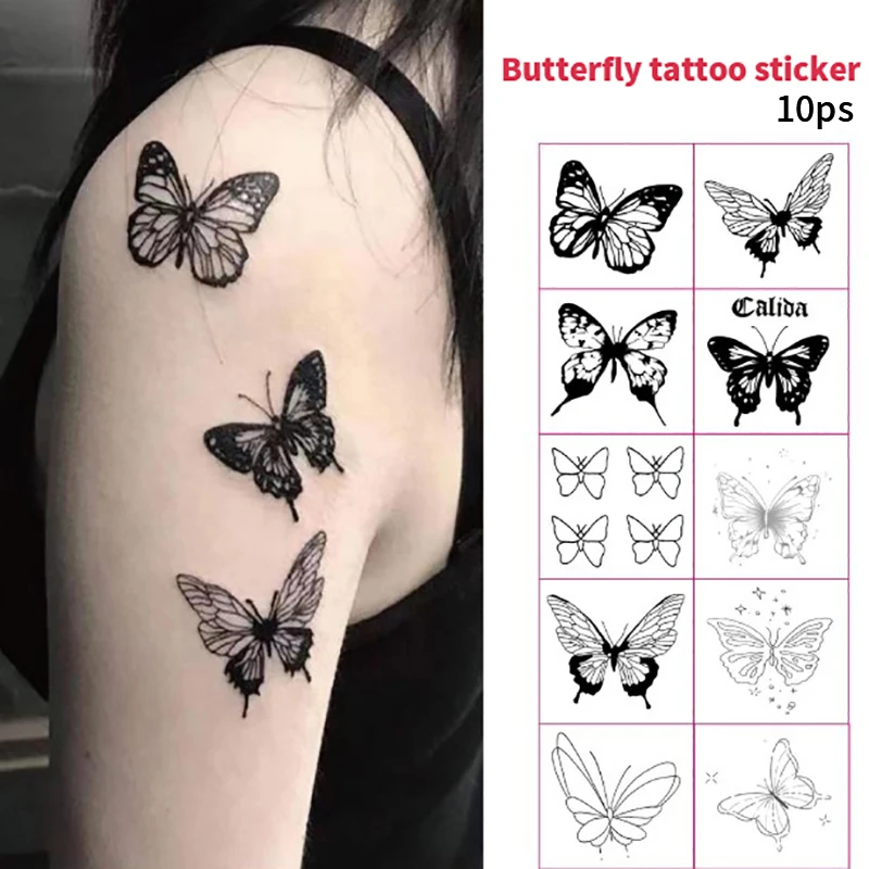 

Водостойкая Временная тату-наклейка, 10 шт., маленькая бабочка, искусственная татуировка для боди-арта, флэш-тату до ключиц для мужчин, женщин, детей