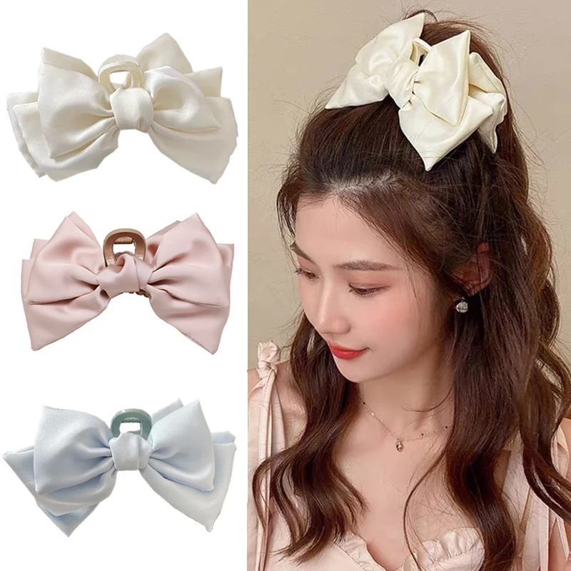 

Satin Bow Hair Claws Large Crab Hairpin Hair Clip Solid Color Shark Clip Barrettes Korean Elegant Hair Clamps Hair Accessories