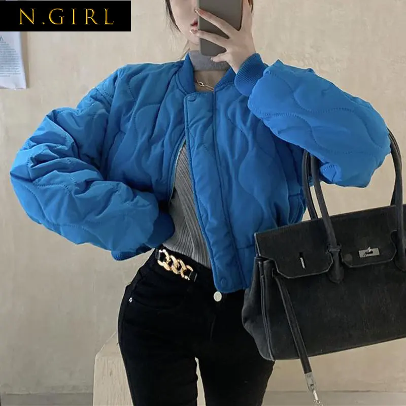 

Женская Стеганая куртка N GIRLS, зимняя плотная укороченная короткая куртка с пузырьками, черная уличная одежда в Корейском стиле цвета хаки, ...