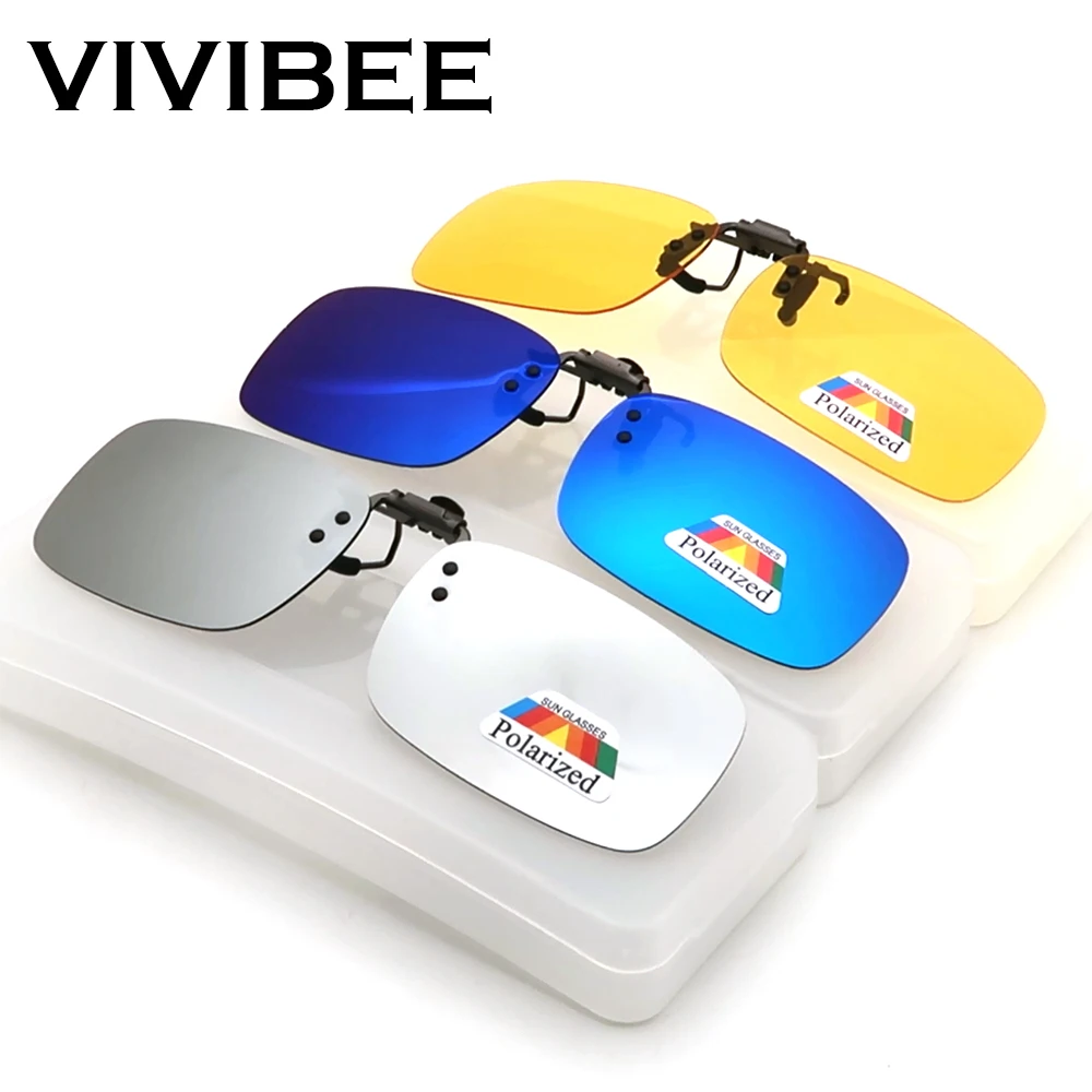 

VIVIBEE Mirror Blue Flip Up Clip on Sunglasses Men Polarized Lens Metal Clips Night Vision Safe Driving UV400 Glasses for Women
