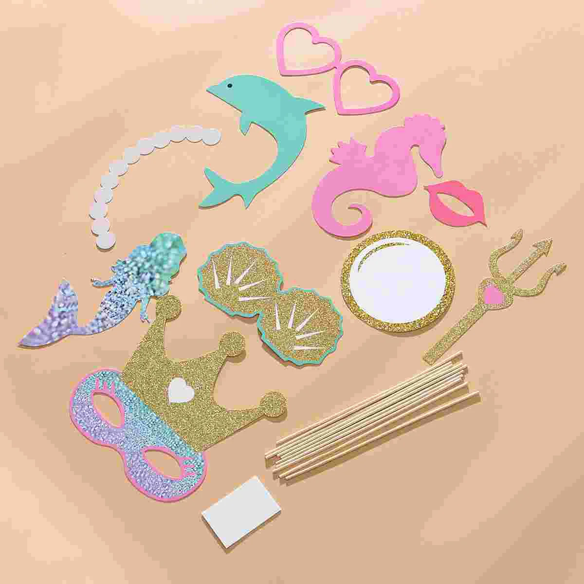 

1 Set Mermaid Party Party Decoration Supplies Photo Booth Props Kit Selfie Props Mermaid Photo Booth Props
