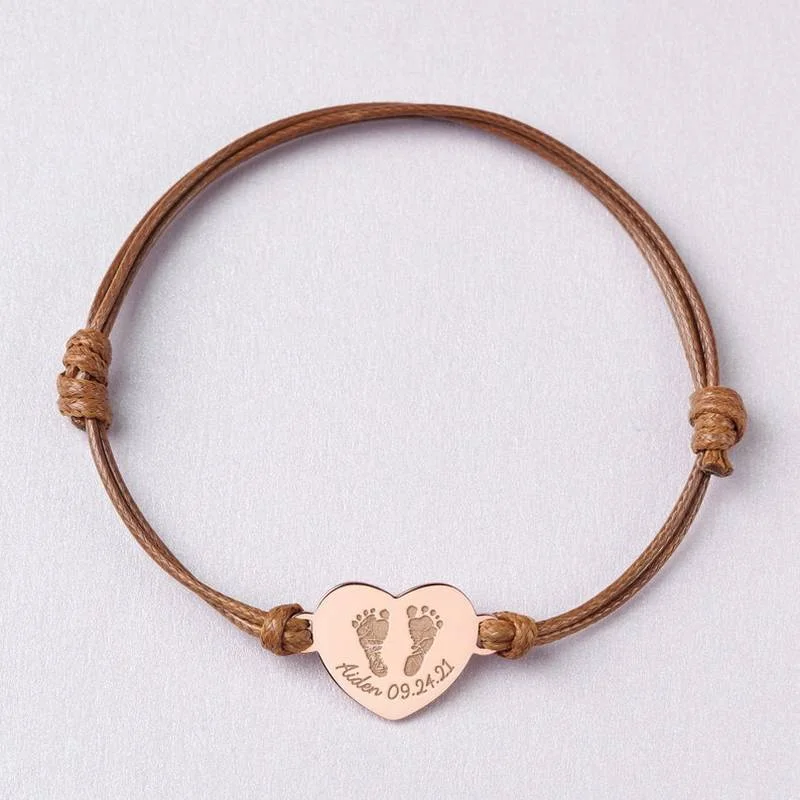 Baby Footprint Bracelet Personalized Rope Adjustable Men Custom Carved Handprint Stainless Steel Jewelry Women Bracelet Mom Gift