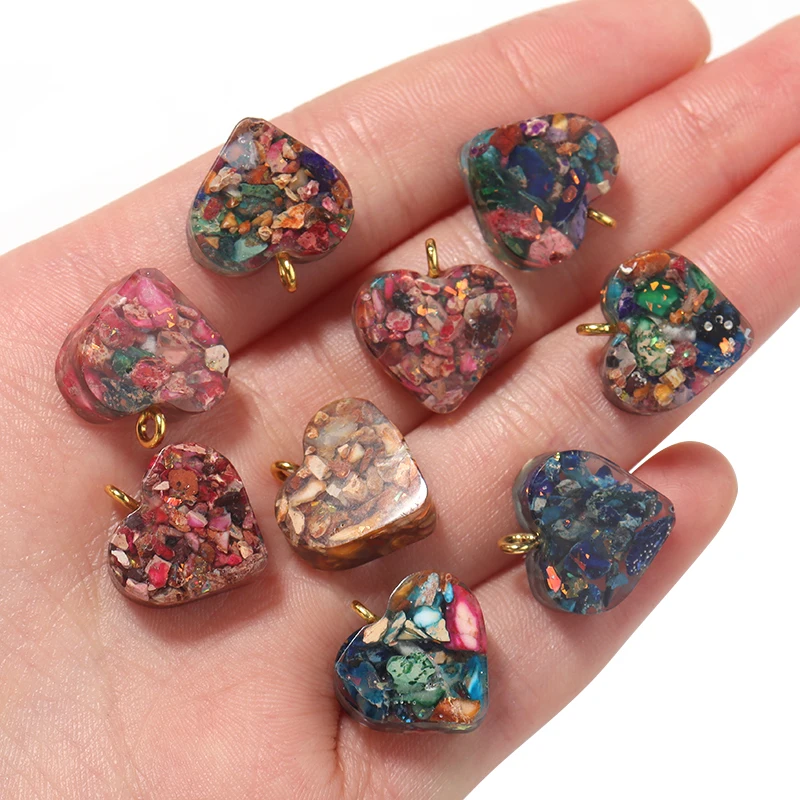 

5pcs Natural Stone Emperor Stone Pendant Heart Shape Mixed Color Beads For Jewelry Making Diy Necklace Bracelet Decorative Gems