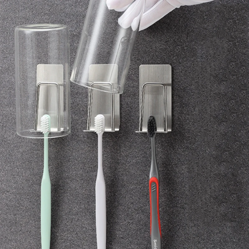 

Toothbrush Holder Stainless steel Wall Mount Holder Cute Suction Bathroom Accessories Set Home Organizer Cup Toobrush Storage