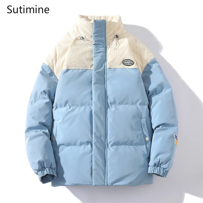 Autumn and Winter Coats Men Youthful Vitality Pockets 2022 Thickened Color Contrast Down Jacket for Men Zipper Stand Winter Coat