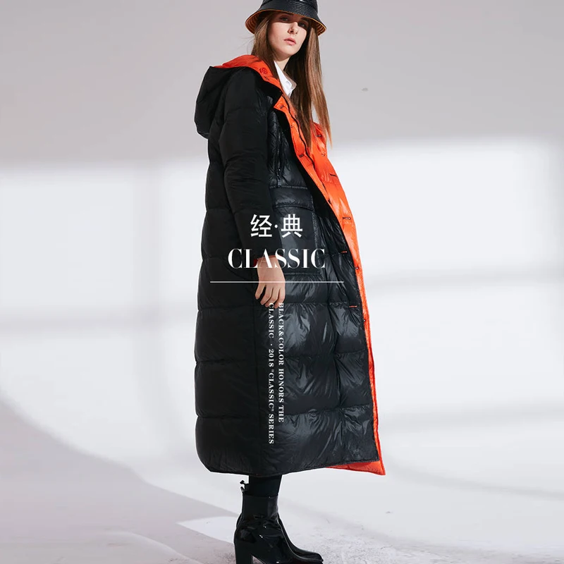 2023 Women Fashion Double Size Winter Warm Down Coat Lady Long 90% White Down Jacket Female Red Hooded Outwear