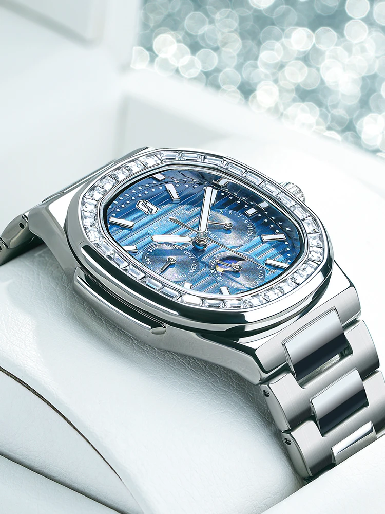 SAPPHERO Роскошные мужские часы из нержавеющей стали кварцевые спортивные деловые