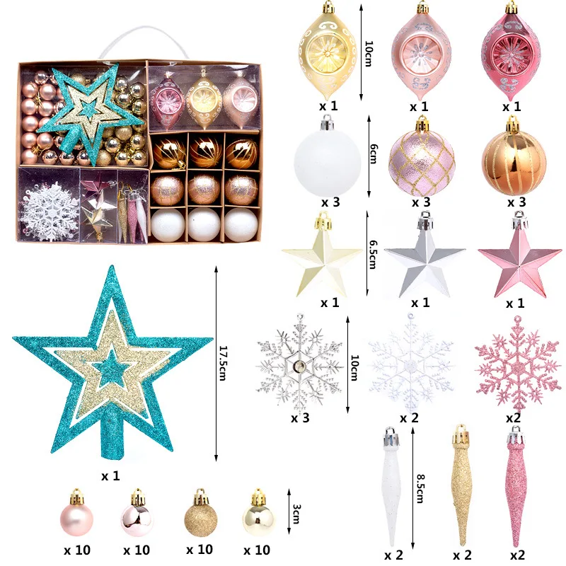 

68pcs Christmas Ball Christmas Tree Balls Xmas Decor Holiday Party Decoration Gold Pink Champagne Red New Year Gift