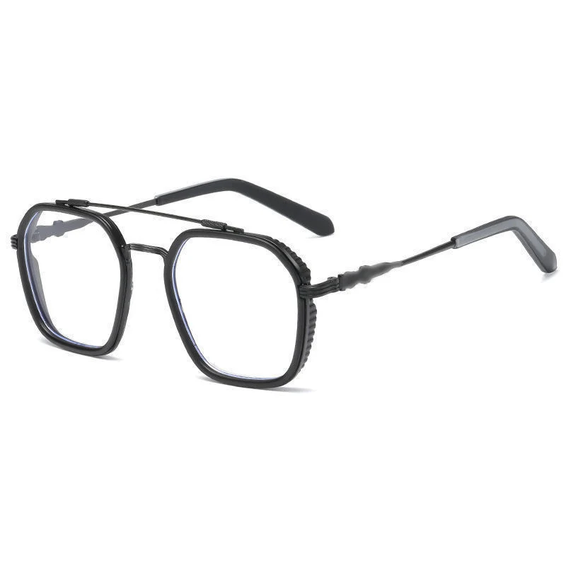 

Retro Fashion Double Beam Square Myopia Glasses for Men Women Anti Blue Light Black Transparent Finish Prescription Eyewear -1.0