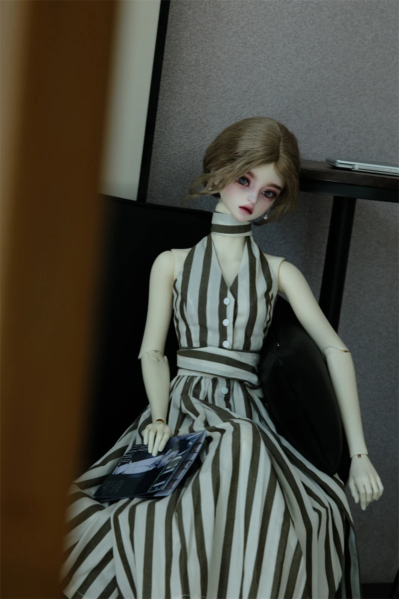 Фото Клетчатое платье без бретелек с открытыми плечами для одежды куклы BJD 1/3 W530 №5