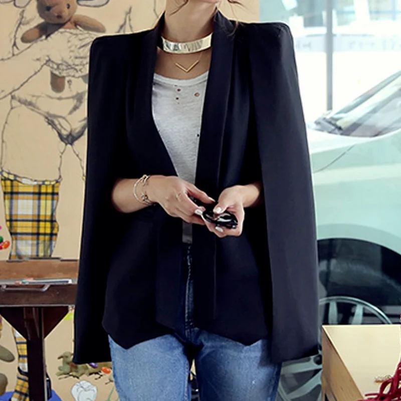 Solid Colors OL Blazer Jacket Black and White Shawl Collar Casual Lapel Cardigan New Female Autumn Split-sleeve Cloak Blazers