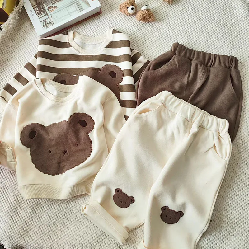 

Spring Autumn Children Cartoon Bear Cotton Casual Clothes Sets Baby Girls Boys Long Sleeve Sweatshirt + Pants Toddler 2pcs Suit