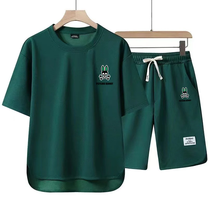 Summer Men's PSYCHO BUNNY Tracksuits Cotton Casual T-Shirt and Shorts Fashion Breathable Shorts Sleeves Two Piece Set For Unisex