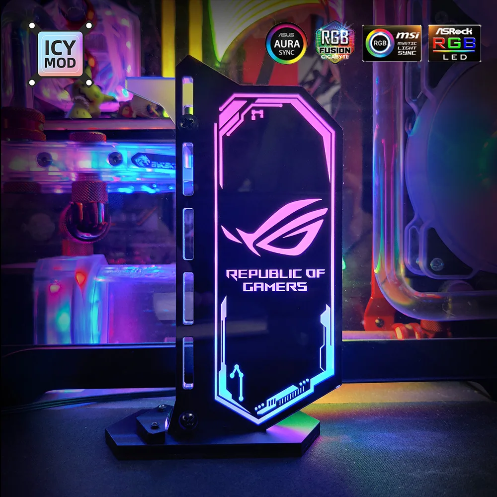 

Vertical GPU Support Customize Colorful VGA Bracket Video Card Stand GPU Holder 12V/5V AURA SYNC WaterCooler PC MOD RGB Lighting