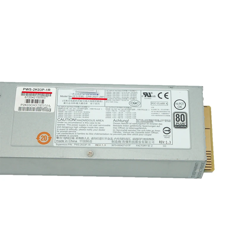 

Для сервера питания для Supermicro 4028GR PWS-2K03P-1R 2000W CPR-2021-2M1 100% проверено перед отправкой