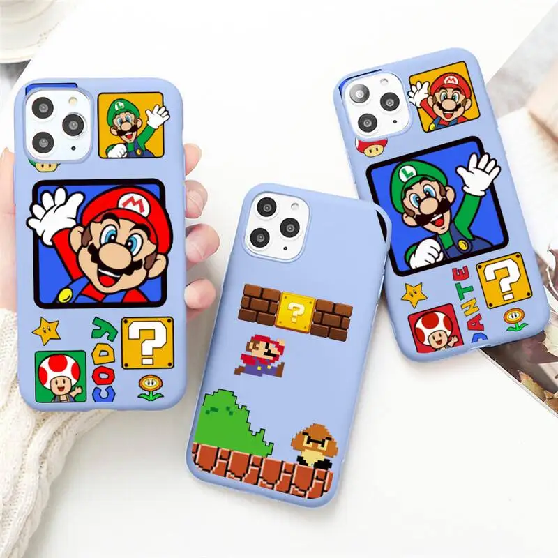 

Super Mario Bros Phone Case for iPhone 13 12 mini 11 Pro Max X XR XS 8 7 6s Plus Candy purple Silicone cover