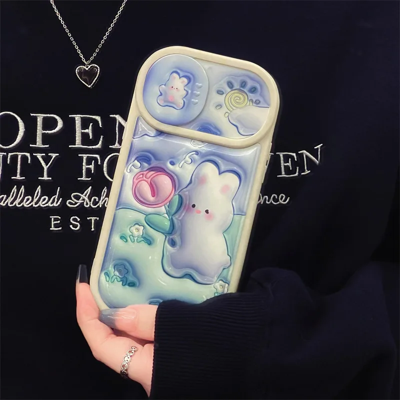 

Fashion Cute Cartoon 3D Rabbit Sliding Window Camera Phone Case Cover for IPhone 11 12 13 14 Pro Max Case for IPhone 14 Pro Max