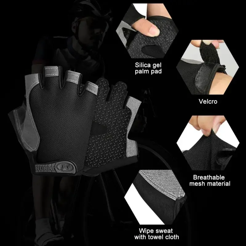 Half Finger Cycling Gloves Men Women Anti Slip Shock Breathable Summer Bicycle Fingerless Sports Gym Training Bike
