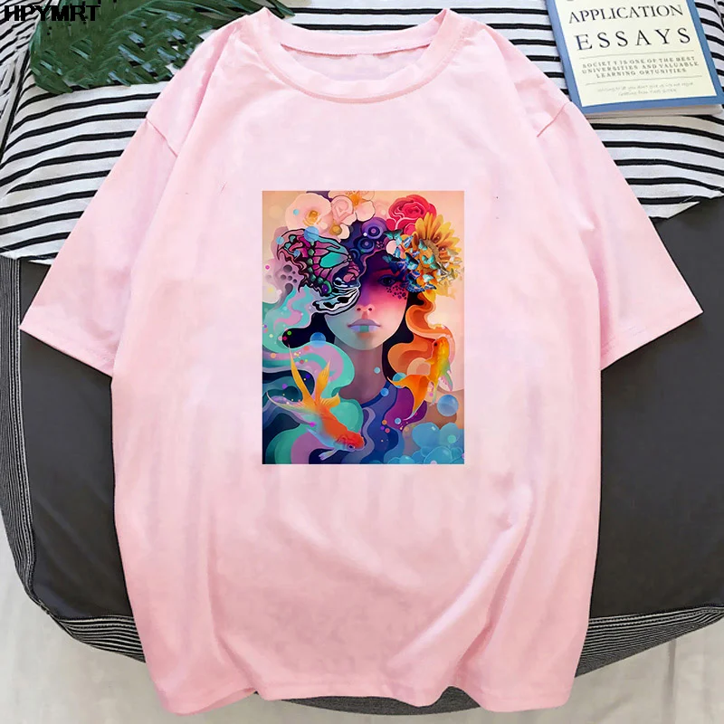 

Beautys graphics Printed street Fashion women's clothing T-shirt soft comfortable Top Spring and Summer Casual shirt White pink