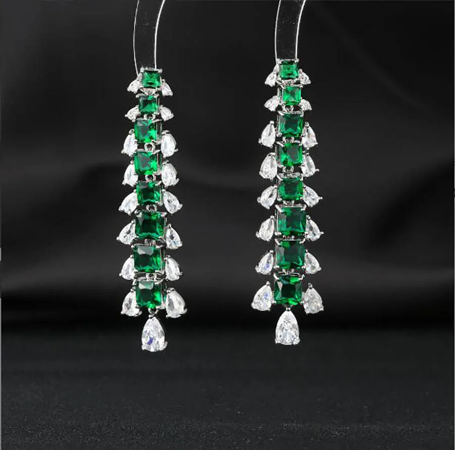 

colorful Zircon luxury long tassel multicolor drop earrings for women gorgeous banquet exaggerate wedding jewelry