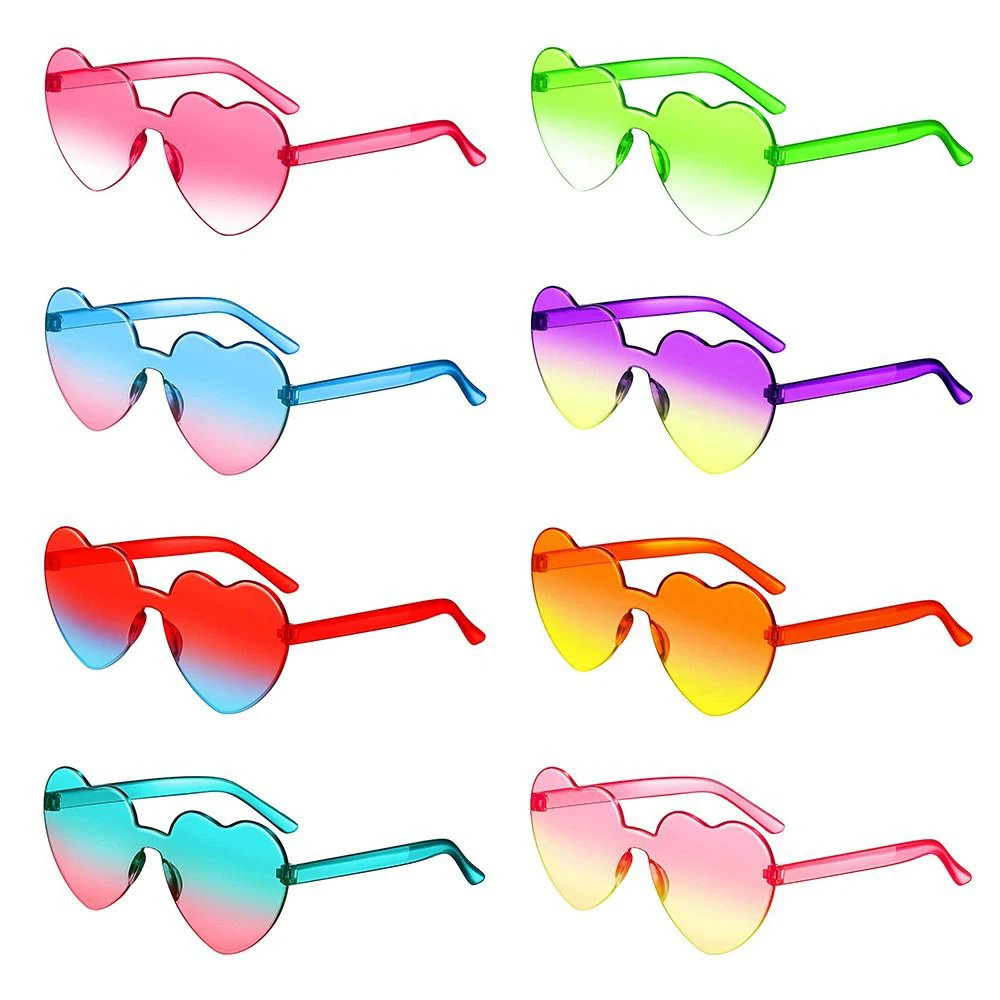 

Women Fashion Jelly Gradient Heart Shape Tinted Party Sunglasses Girls Vintage UV400 Colors Rimless Outdoor Female Sun Glasses