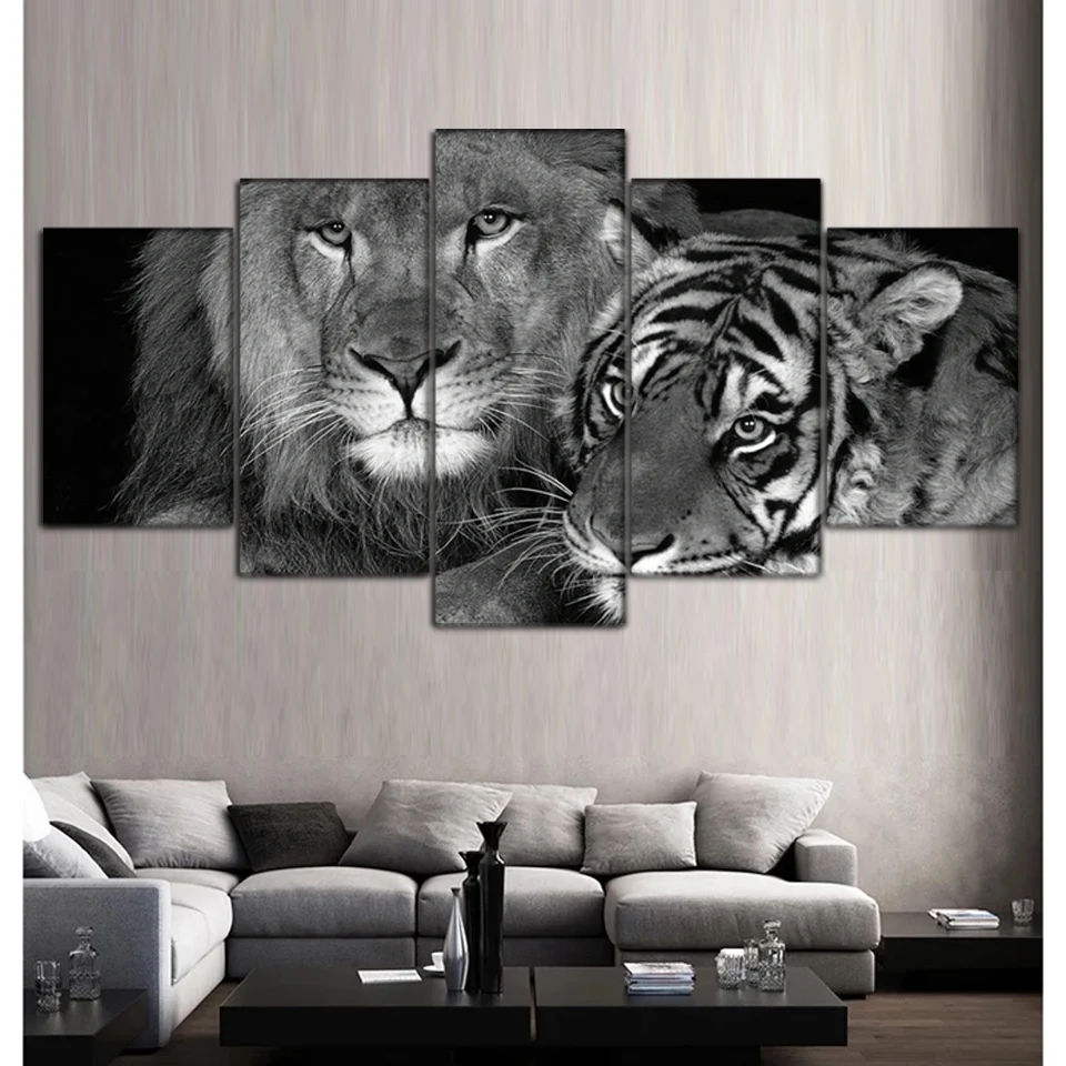 

Animal Realistic Diamond Painting Full Drill Tiger Lion Black and White New Arrivals Diamond mosaic Wall Art Home Decor 5pcs set