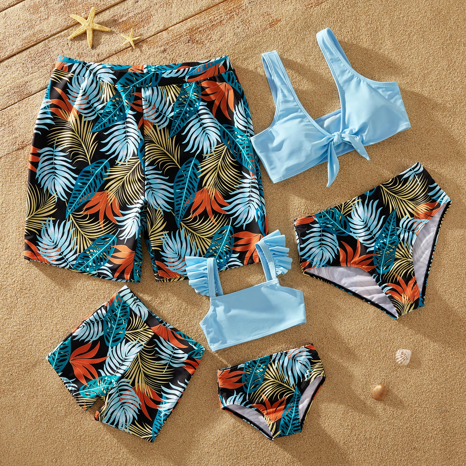 PatPat Summer Family Look Swimwear Solid Top and Floral Print Shorts Matching Swimsuits Outfits New Arrival For Holiday