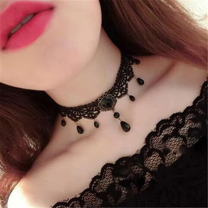 Ожерелье-чокер женское черное кружевное в викторианском стиле |