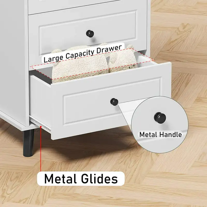 

Elegant Tall Wood Storage Dresser & Chest of Drawers, Small Chester Drawers, White Lingerie Chest Dresser for Bedroom, Narrow/Sm