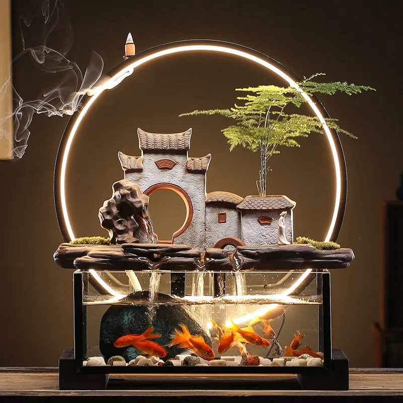 Ceramic Backflow Fish Tank Incense Burner Creative Wood Large Incense Burner Lamp Statue Room Decor Encensoir Budha Decor BK50XX