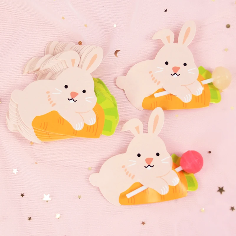 

50Pcs Rabbit Lollipop Cards Easter Party Decor Cartoon Animal Unicorn Candy Lollipop Decorations Birthday Party Kids Favors Gift