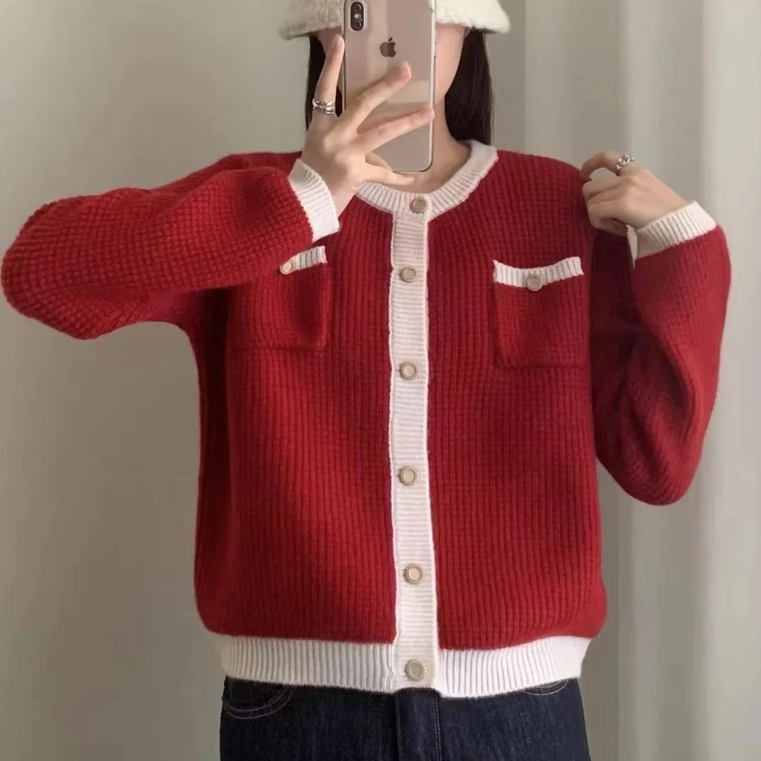 

Women Cardigan Korean Style Knitted Texture Sweater Autumn Winter Design Solid Tops Zipper Loose Fitting All-match Casual Chic