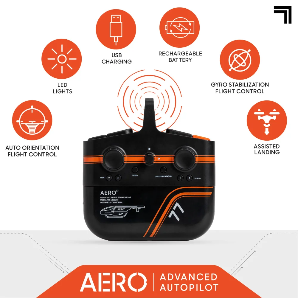 Rechargeable Aero Stunt Drone, Includes 9 Built-In Led Lights, Features Auto Landing, Age 14+  drone profissional enlarge