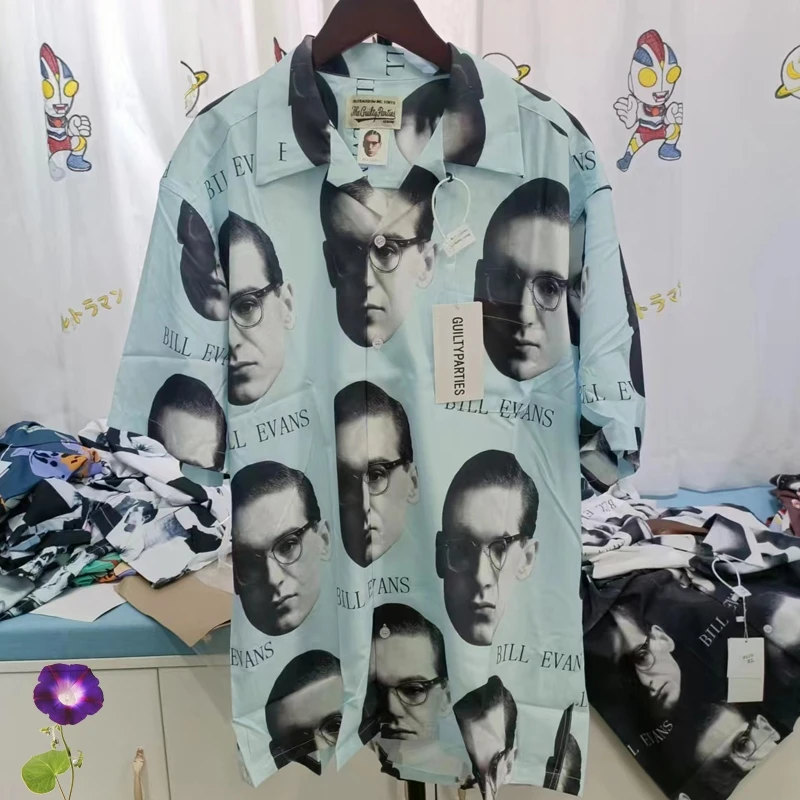 

Real Photo WACKO MARIA Shirt Hawaiian Short Sleeve Single Breasted Men Women Couples Wacko Maria Shirts