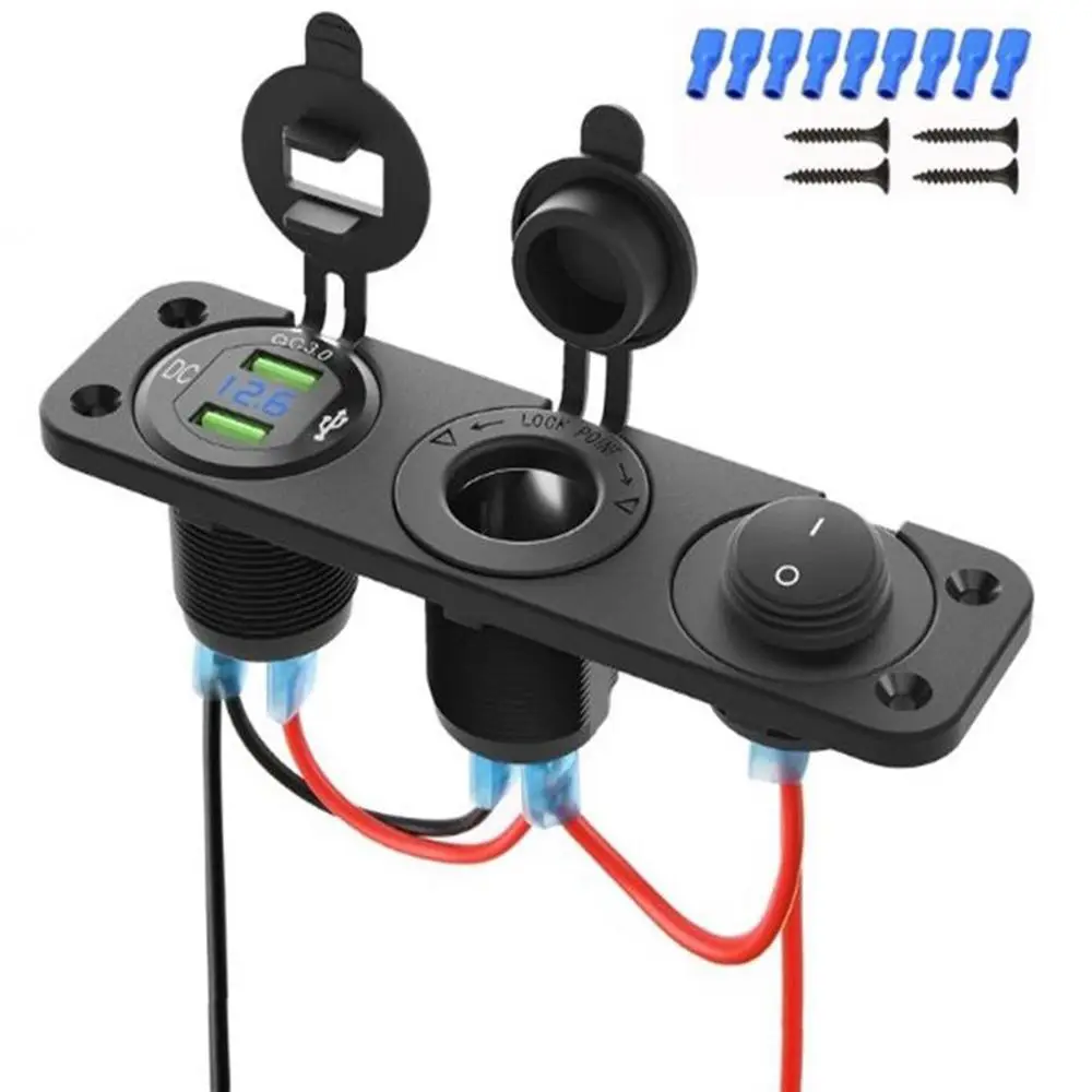 

Адаптер для розетки, 2 USB-порта, переключатель вкл./выксветодиодный Светодиодная панель переключателя, 12 В, розетка, автомобильный прикурива...