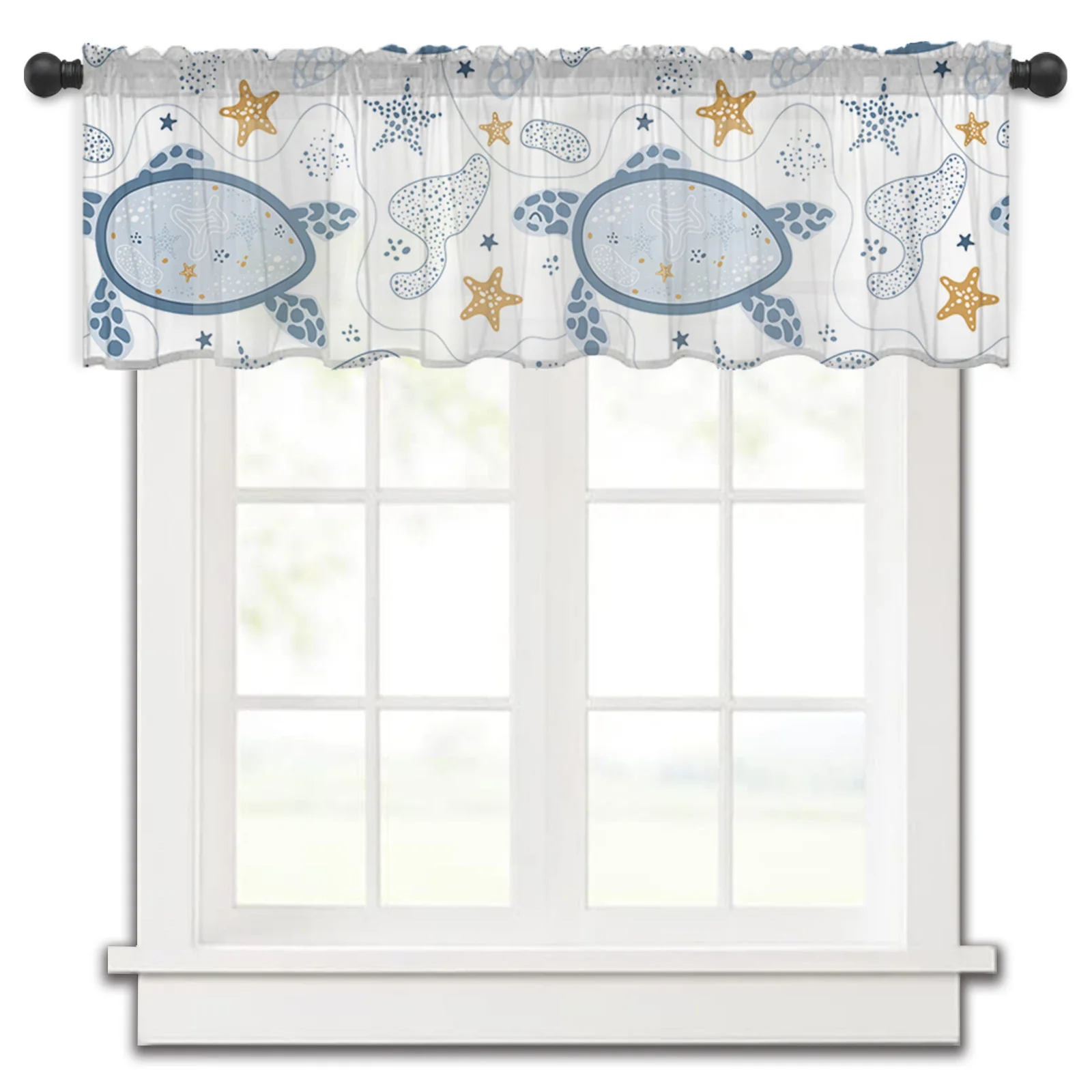 

Marine Life Starfish Tortoise Kitchen Small Window Curtain Tulle Sheer Short Curtain Bedroom Living Room Home Decor Voile Drapes