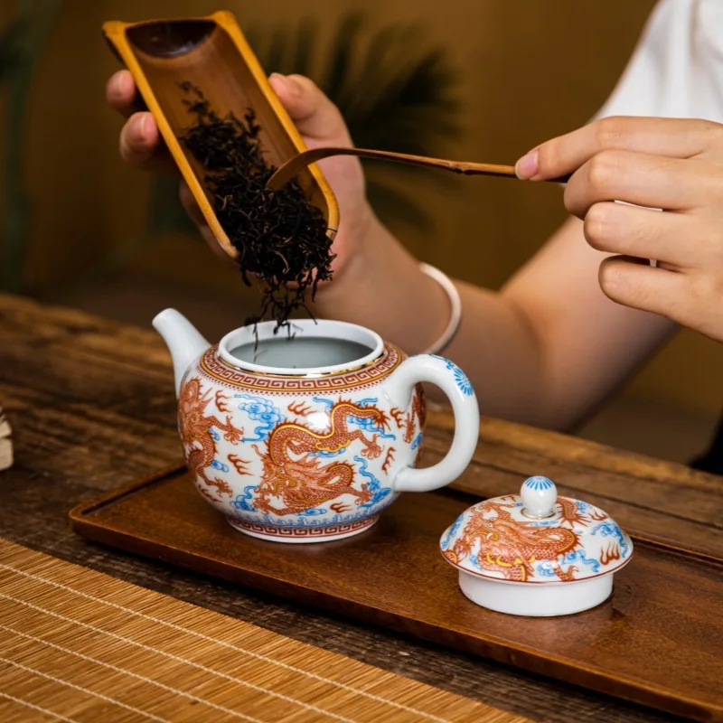 Цзиндэчжэнь Qitang Alum Red Керамический чайный сервиз Костюм Gaiwan Чайник Чашка Ситечко