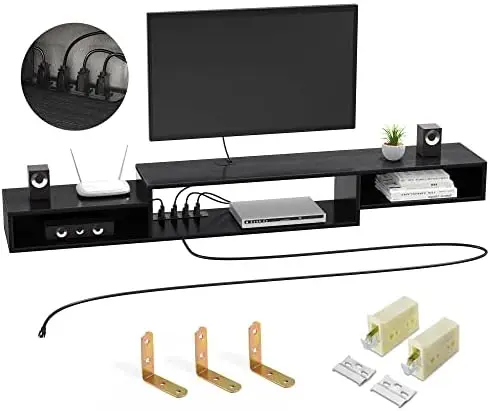 

Floating TV Stand with LED Light Power Outlet, Floating Shelf for Under TV Mount with Storage Shelf, Media Console Entertainmen