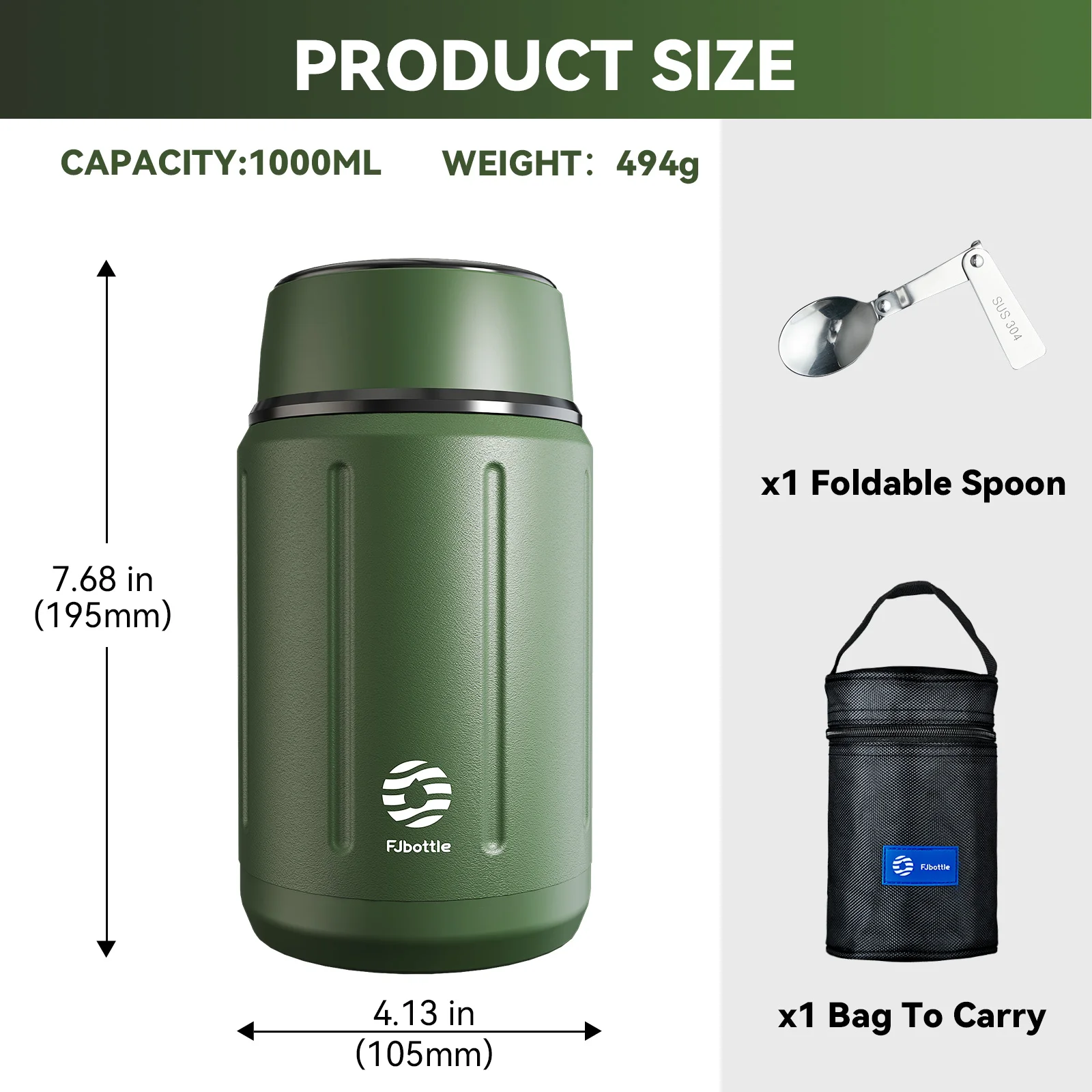 Фото Ланч-бокс Fjbottle Контейнеры для еды из нержавеющей стали с сумкой Термальный ланч-бокс Бесплатная ложка 1000 мл №5