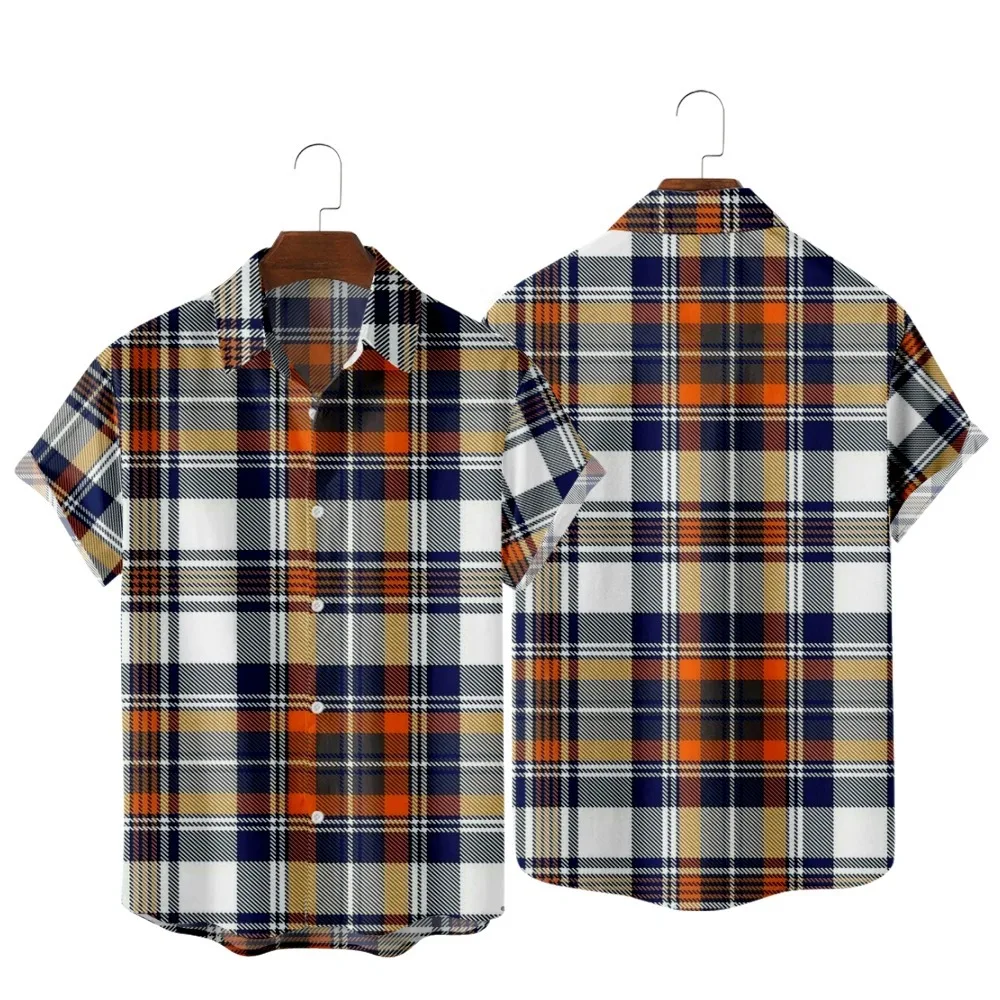 Рубашка мужская в красно-черную клетку модная Клетчатая блуза с коротким рукавом