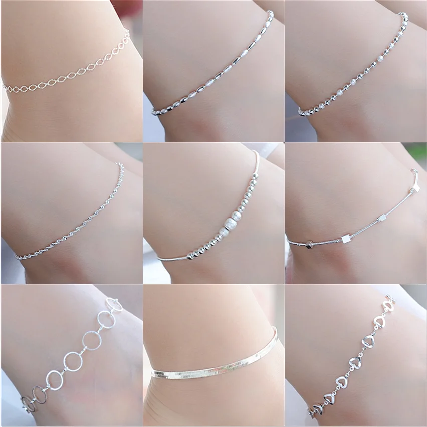 

Sterling Silver Color Stamp Anklets For Women Foot Leg Chain Link Charms Bracelet Beach Accessories Summer Fashion Jewelry