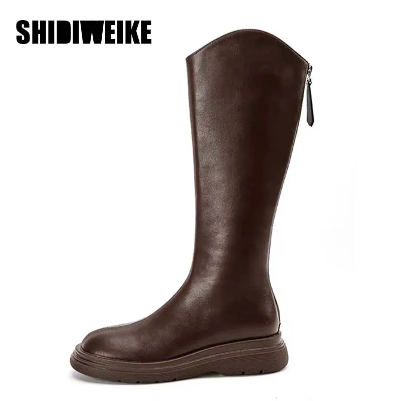 

Ins Fashion Brand Autumn Women Knee high Boots Square Heels Motorcycle Warm Long Boots Leather Casual Shoes 34-40 AD2643